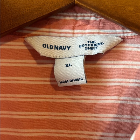 Old Navy women’s pink Striped the boyfriend Shirt academia preppy fall varsity - Picture 2 of 4